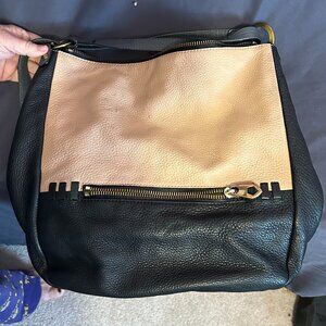 OrYANY Black & Tan Pebbled Leather Backpack Bag Purse with Pockets